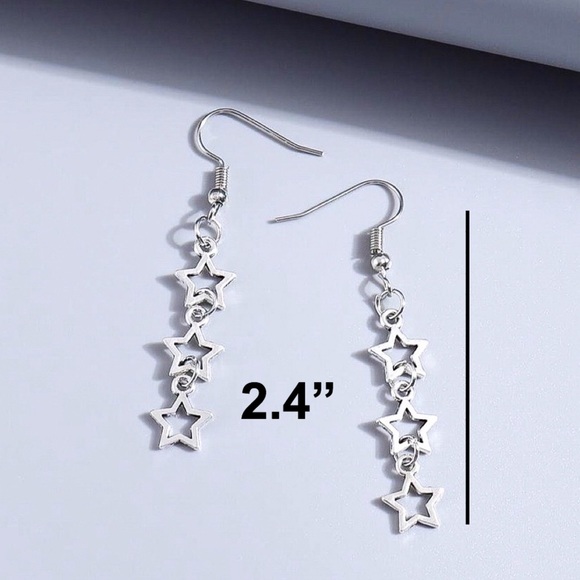 2/$20! Silver Triple Star Dangle Earrings - Picture 4 of 6